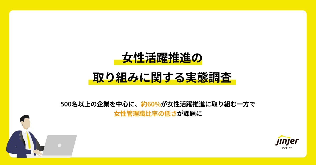 【女性活躍推進の取り組みに関する実態調査】 500名以上の企業を中心に、約60%が女性活躍推進に取り組む一方で 女性管理職比率の低さが課題に